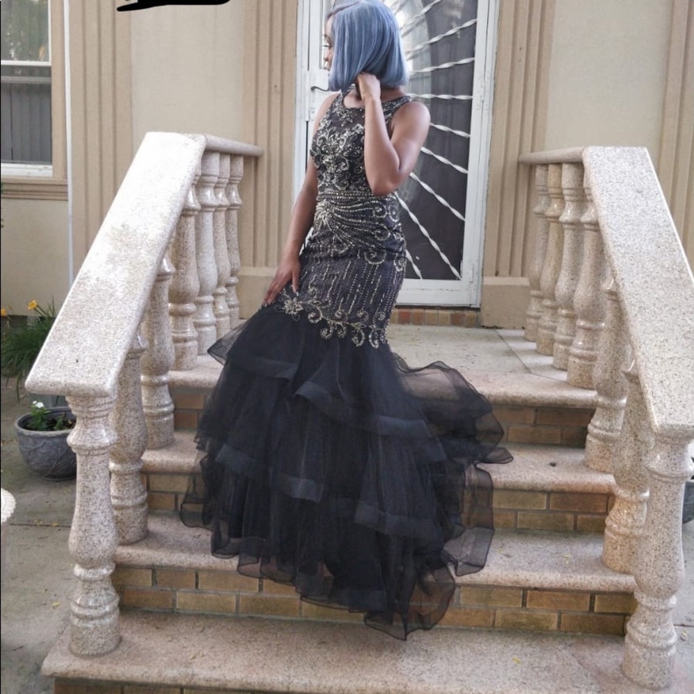 Bejeweled Black and Sliver Prom Dress